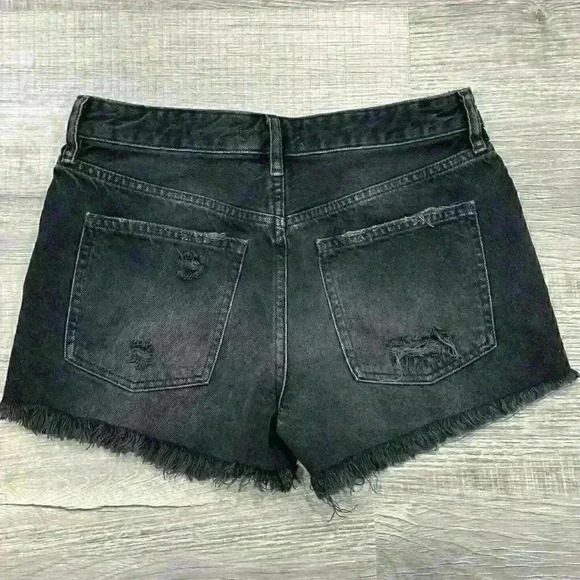 WE THE FREE People Black Button Fly Cut Off Distressed Denim Shorts Size 27 EUC - Picture 6 of 12